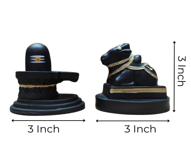 POOMEE Divine 3-Inch Resin Shivling and Nandi Ji Statue Set – Premium Handcrafted Mahadev & Nandi Bull Murti for Home Temple, Mandir, Car Dashboard, and Spiritual Gifting (Matte Black & Gold)