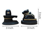 POOMEE Divine 3-Inch Resin Shivling and Nandi Ji Statue Set – Premium Handcrafted Mahadev & Nandi Bull Murti for Home Temple, Mandir, Car Dashboard, and Spiritual Gifting (Matte Black & Gold)