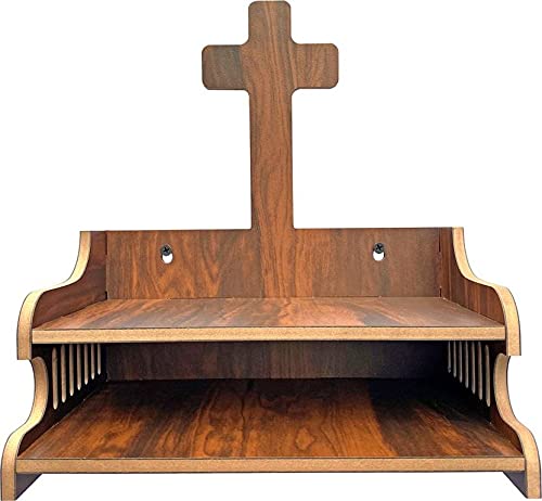 7CR Engineered Wood God Jesus Home Temple (Height: 30, DIY(Do-It-Yourself)) Wooden Wall Mount Prayer Shelf with Cross – Small Home Temple for Christians,Wooden Home Altar, Shrine Catholic