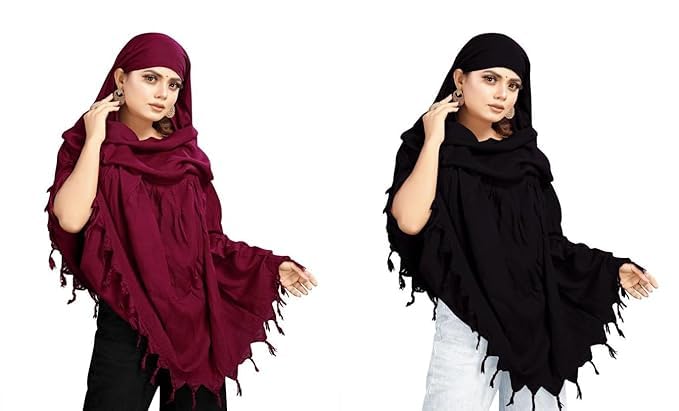 COMBO Women Cotton Stylish Hand Printed Scarf - Anti Pollution Full Face Cover With UV Sun Rays Protection Scarf (black-maroon)