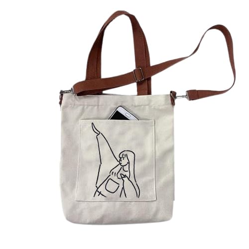 Aurbuy Cotton Tote Bags for Women, College Bag for girls With Inner & Outer Pockets, Utility Tote bags for Shopping, Travel & Daily use (Bag-Cream-Print-Girl-With-Handstyle)