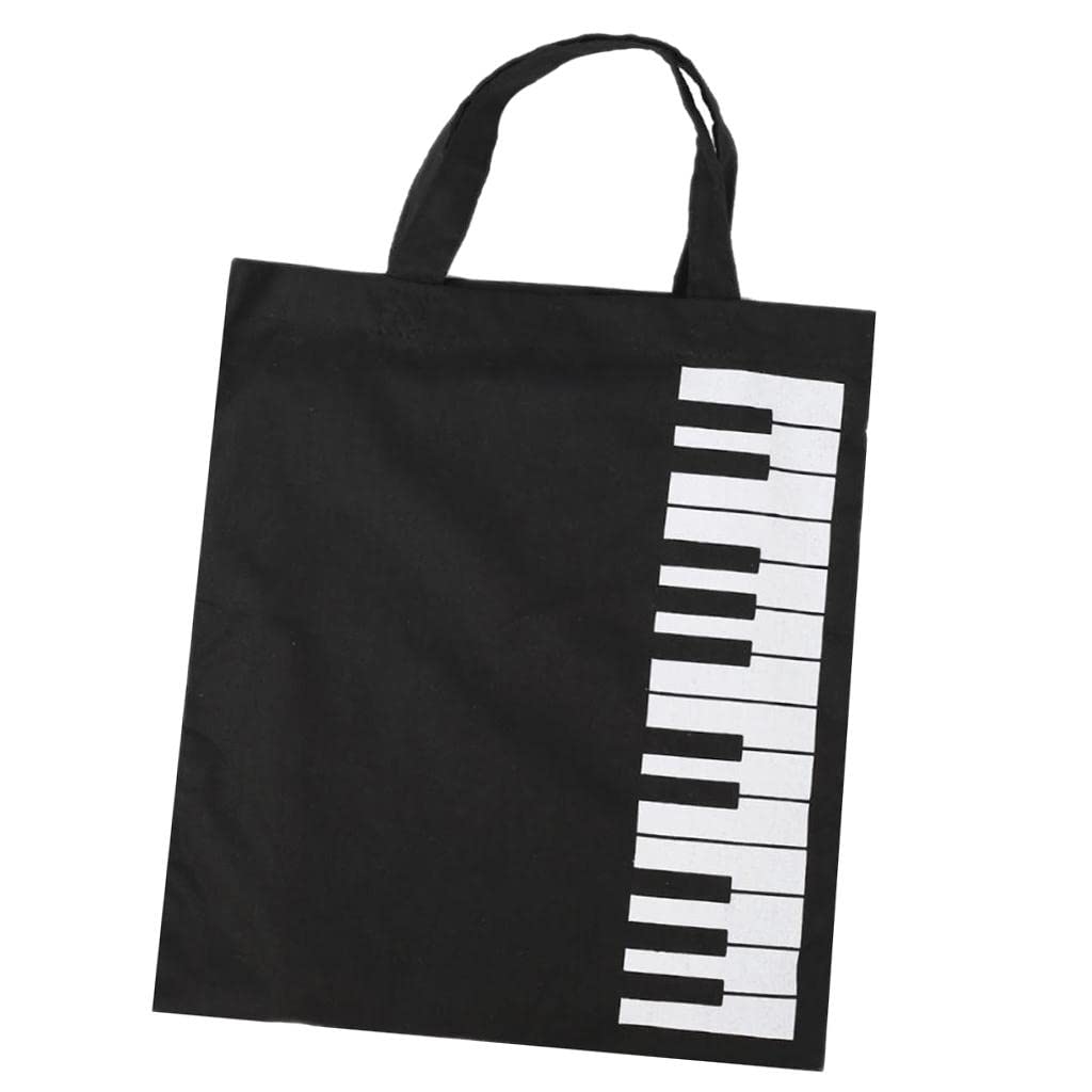 ELBME Pure Cotton Piano Keys Musical Handbag Tote Bag Shopping Bag Gift Black