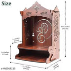Wooden Home & Office Temple, Brown, Shubh Labh Design, Wall Mounted Mandir with Bells, Home Pooja Decor