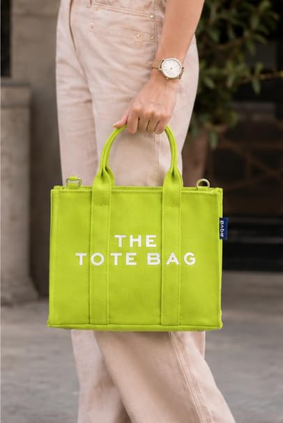 AQVA Small Tote Bag for Women with Pouch | 100% Cotton Canvas Mini Handbag | Stylish Shoulder Bag for Office, Travel, Daily Use (10x8x5 inch, Lime)