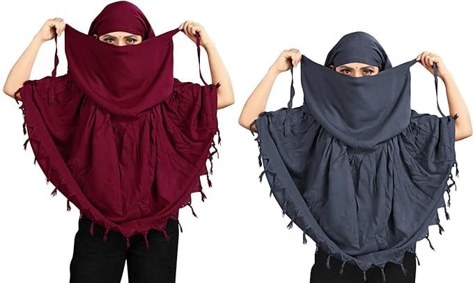 COMBO Women Cotton Stylish Hand Printed Scarf - Anti Pollution Full Face Cover With UV Sun Rays Protection Scarf (MAROON-GREY)
