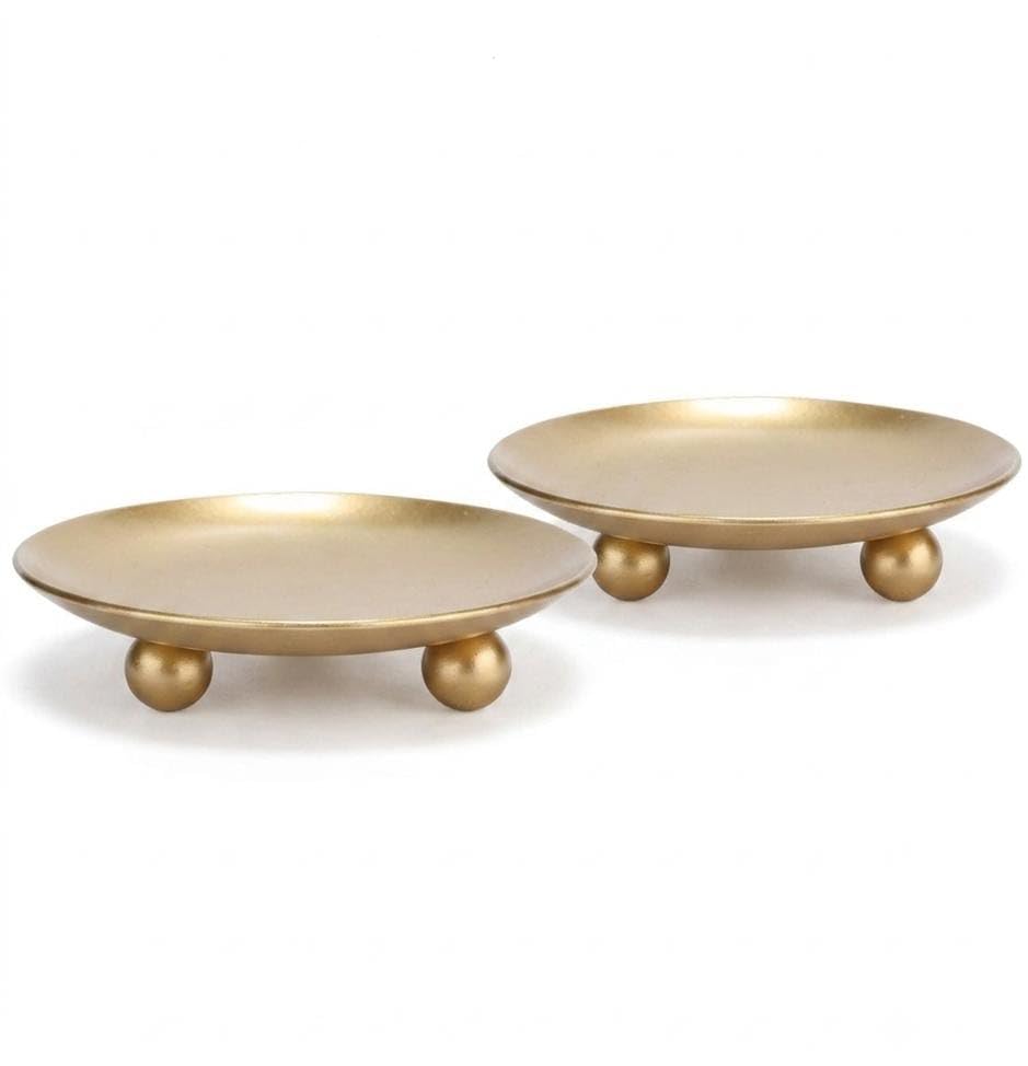 StylizShades Gold Metal Tealight Candle Holder Set of 2 | Round Decorative Tea Light Holders with Ball Feet | Modern Candle Stand for Home Decor, Diwali, Wedding & Table Centerpiece, Gold