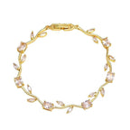 Zaya Handmade Jewelry Tulip Bracelet with Multicolour Gemstones, Pink, Purple & Clear Oval Marquise Crystals|Korean Purple & Pink Gemstones|Anti-Tarnish & Waterproof|Gift for GF and Wife (White)