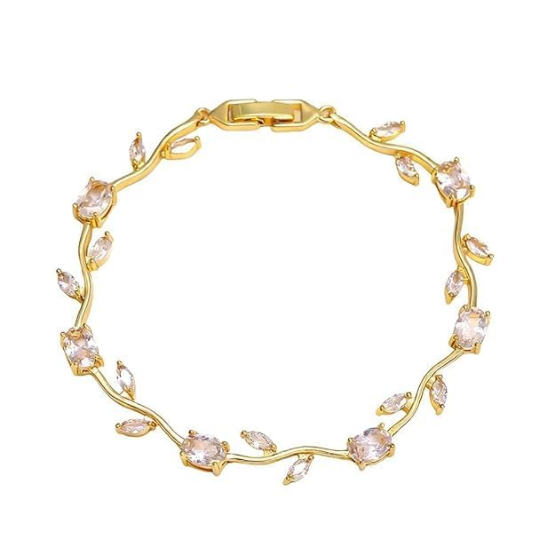 Zaya Handmade Jewelry Tulip Bracelet with Multicolour Gemstones, Pink, Purple & Clear Oval Marquise Crystals|Korean Purple & Pink Gemstones|Anti-Tarnish & Waterproof|Gift for GF and Wife (White)