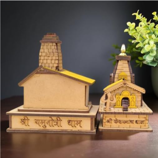 Handcrafted Wooden Chardham Temple Model, Kedarnath Yamunotri Replica for Home Mandir, Puja Room, Traditional Religious Decor, Spiritual Gift