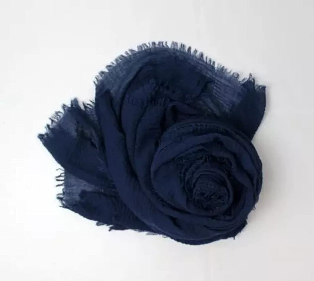 Iba & Isba Women's Plain Crinkled Scarves, Stoles, Hijab (76 x 36 inch) (Navy Blue)
