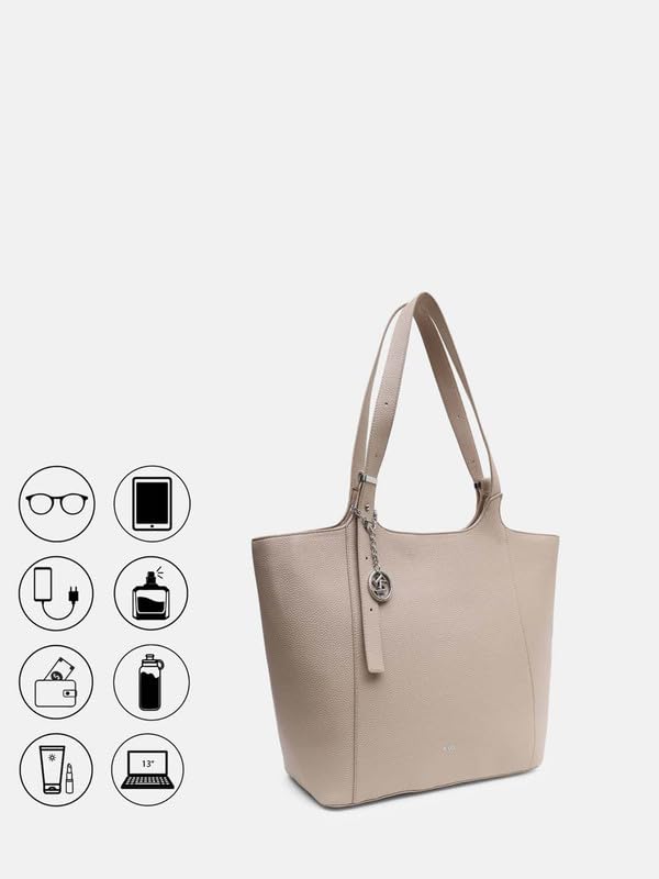 Kazo Kayra Tote | Premium Faux Leather Handbag for Women | Structured Minimalist Shopper with Charm Detail | Taupe | Fits 13 Laptop
