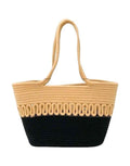 BEAUTIFUL HOMMIES Attractive Hand Bag |large Tote Bag |Summer Bag | Bucket Bag | Basket Bag | Bamboo Tote | Beach Bags for Women|Boho Bag|Handbag |Jute Bag |Handmade Bag (BEIGE BLACK)