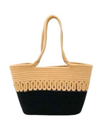 BEAUTIFUL HOMMIES Attractive Hand Bag |large Tote Bag |Summer Bag | Bucket Bag | Basket Bag | Bamboo Tote | Beach Bags for Women|Boho Bag|Handbag |Jute Bag |Handmade Bag (BEIGE BLACK)