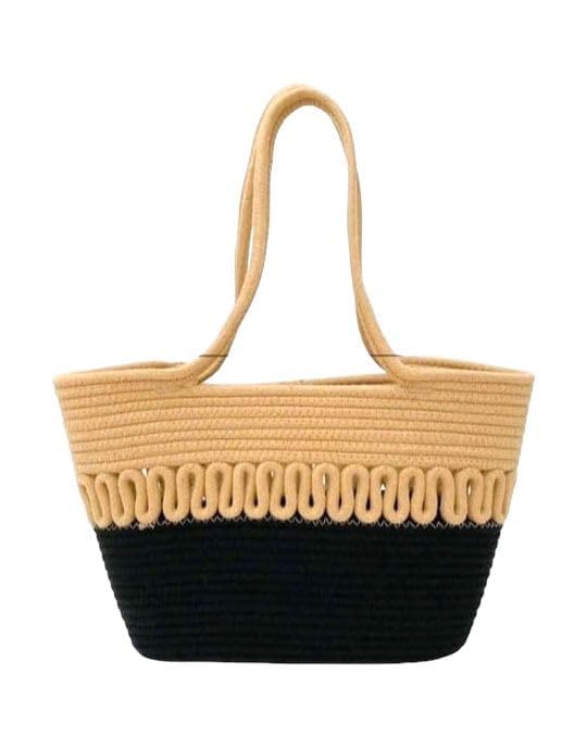 BEAUTIFUL HOMMIES Attractive Hand Bag |large Tote Bag |Summer Bag | Bucket Bag | Basket Bag | Bamboo Tote | Beach Bags for Women|Boho Bag|Handbag |Jute Bag |Handmade Bag (BEIGE BLACK)