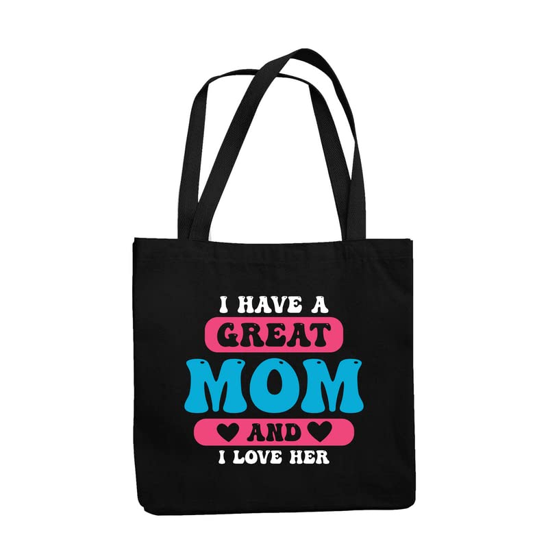 TheYaYaCafe® Mother’s Day Printed Canvas Cotton Black Tote Bag with Zipper | Gift for Mom | Lightweight & Multipurpose Shopping Bag