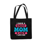 TheYaYaCafe® Mother’s Day Printed Canvas Cotton Black Tote Bag with Zipper | Gift for Mom | Lightweight & Multipurpose Shopping Bag