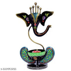 Handpainted Ganesha Tealight Candle Stand Iron Multicolor 11 Inch