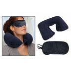 Auraaq 3 in 1 Travel Inflatable Nylon Neck Air Cushion Pillow with Eye Mask and 2 Ear Plugs (Set of 3)