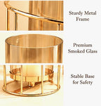 Modern Gold Metal & Glass Candle Holder | Decorative Hurricane Lantern with Spiral Frame | Tealight & Pillar Candle Stand for Home Decor, Living Room, Dining Table & Gifting