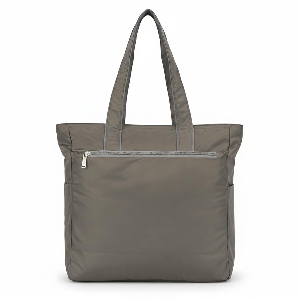 Bag-Age HB53 Large Tote Bag for Girls & Women | Water-Resistant Nylon Handbag with Multiple Compartments, Laptop Work Bag for Office, Travel, Shopping & Daily Use (Grey)