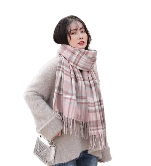 Alexvyan Winter Pink with Line Check Stole Warm Long Stoles Shawls Long Big Checked Scarves Woolen Women Casual Scarf Soft Wrap for Casual Formal Occassions- 200CM*70CM