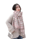 Alexvyan Winter Pink with Line Check Stole Warm Long Stoles Shawls Long Big Checked Scarves Woolen Women Casual Scarf Soft Wrap for Casual Formal Occassions- 200CM*70CM