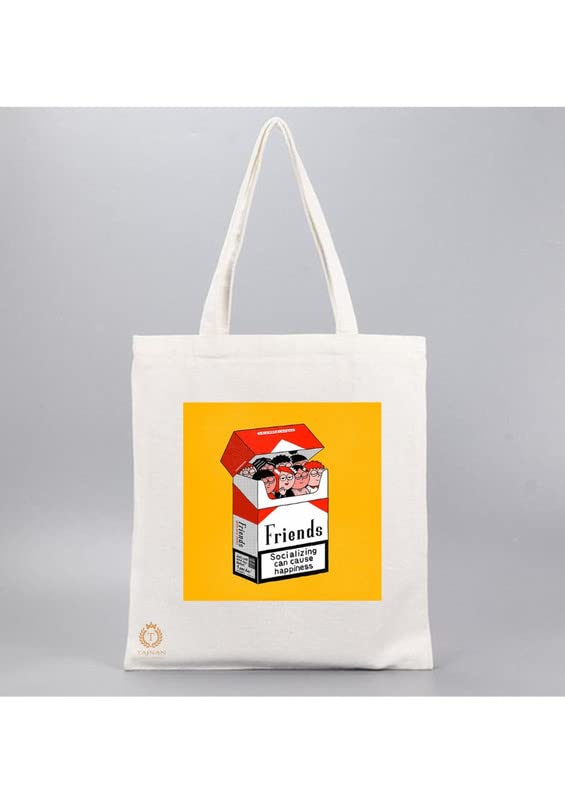 TAJNAN Reusable Tote Bag - 100% Organic Cotton Grocery Tote - Eco-Friendly, Multi-Purpose, Sturdy Canvas With 15kgs Capacity - Multiple Stylish Designs, Pack of 1 (Cig Bag)