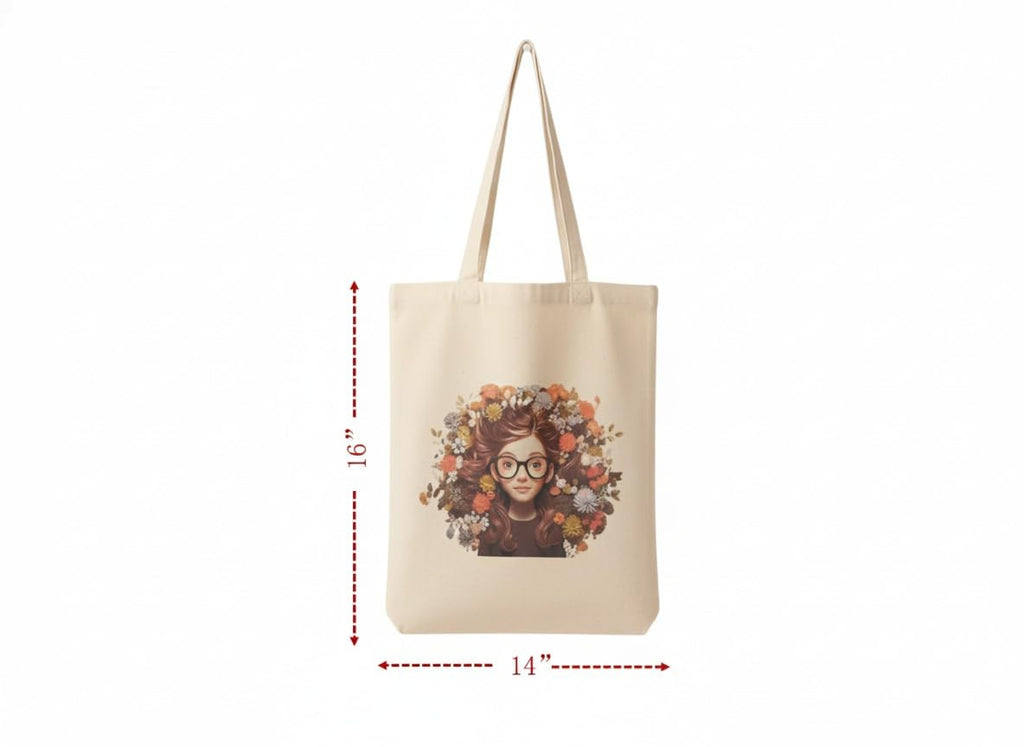 REETI Cotton Canvas Tote Bag for Women | 35 x 40 cm | Reusable Eco-Friendly Bag with Artistic Female Portrait Design