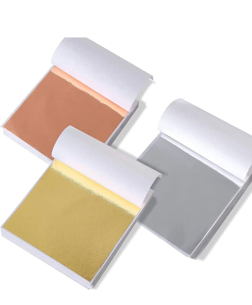 300 Imitaion Gold Leaf Sheets for Resin.3 Multi-Color Foil Sheet are Suitable for Art,Crafts,Resin,Painting. (3 Colour Gold+Silver+Copper Each Colour 100 Sheets)