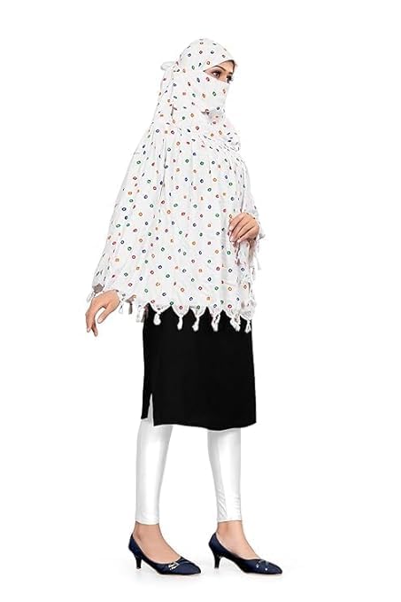 Crockett Cotton Face Mask Scarf with Sun Protection – Long Cotton Dupatta for Women & Girls – Universal Size, Stylish UV Protection Cover for Vahical Driver Outdoor Use (White Ring)