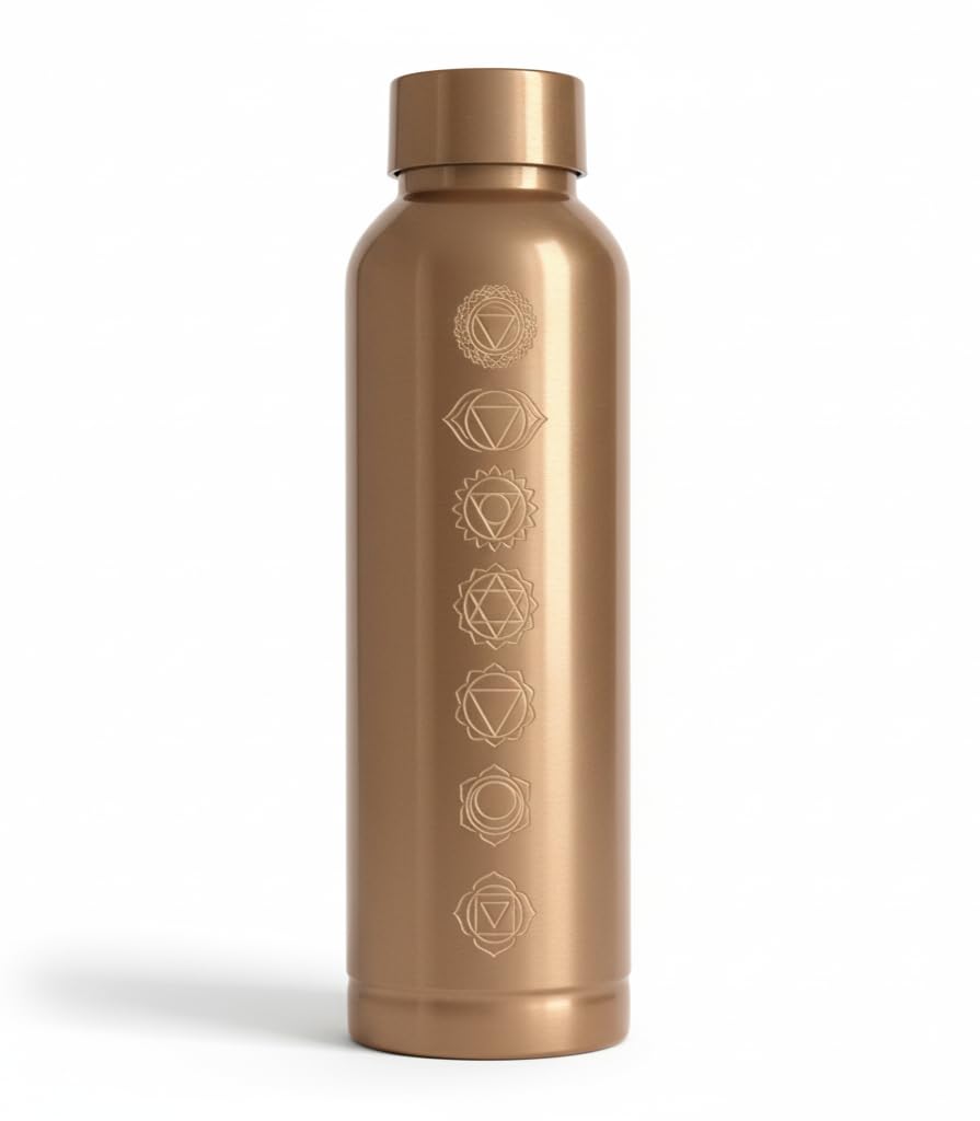 Pure Copper Water Bottle 1 Litre, 7 Chakra, Leak Proof, Boosts Immunity, Ideal For Office, Gym, Yoga, Gifting, 1L