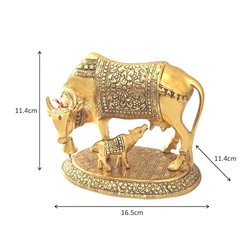 Prince Gold Oxidize Metal Good Luck Holy Cow with Calf Statue/Metal Cow with Calf for Home Decor/Spiritual Showpiece Figurine Sculpture Vastu Decorative Handmade Home Office Showpiece Gifts
