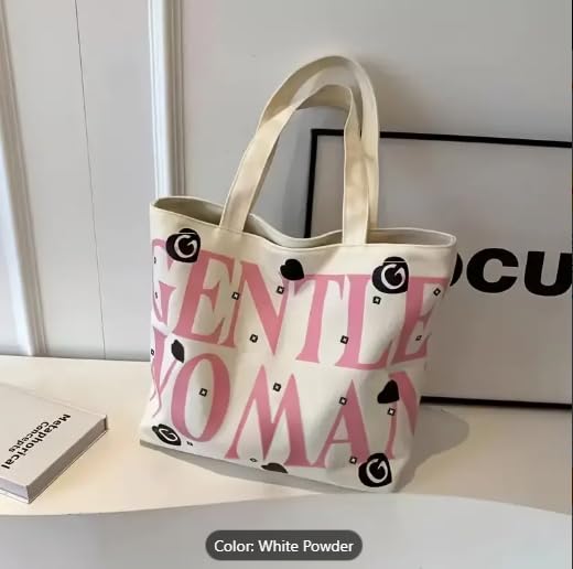 THE SACK CO. Large Canvas Tote Bag for Women, Tote Handbags for Women with Zipper for College, Shopping, Office (gntl women pink writing wht new)