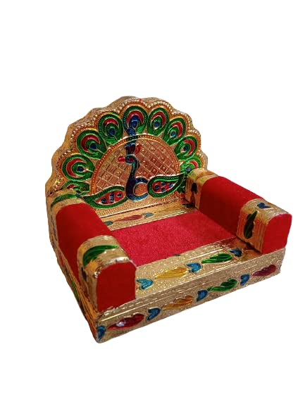 Ezeeport Wooden Decorative Sinhasan for Mandir | Sihasan for Laddu Gopal | Sihasan for God - 10x8x8cm
