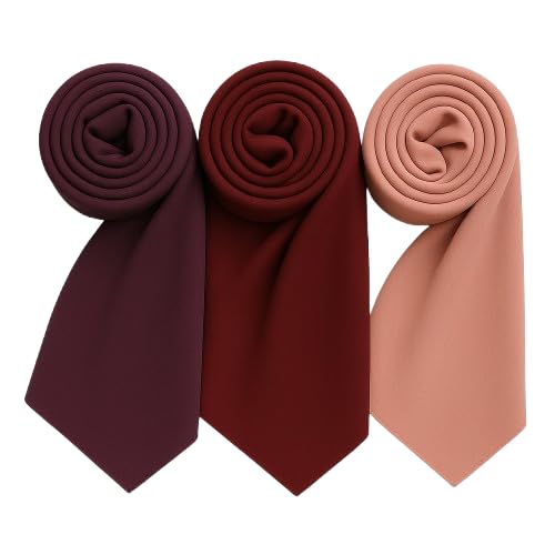 Trending Plain Chiffon Georgette Fancy Hijab/Scarves/Shawl/Stoles/Duppatta Combo of 3 Muslim Women Malaysian Soft College Girls Abaya Scarf Collection (Wine, Maroon, Nude pink)