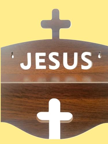 Modern Style Wooden Jesus Wall Shelf With Cross Symbol Suitable For Christian Home Prayer Room, Smooth Finish Durable Build Easy Wall Installation For Daily Worship Gifts Families Believers