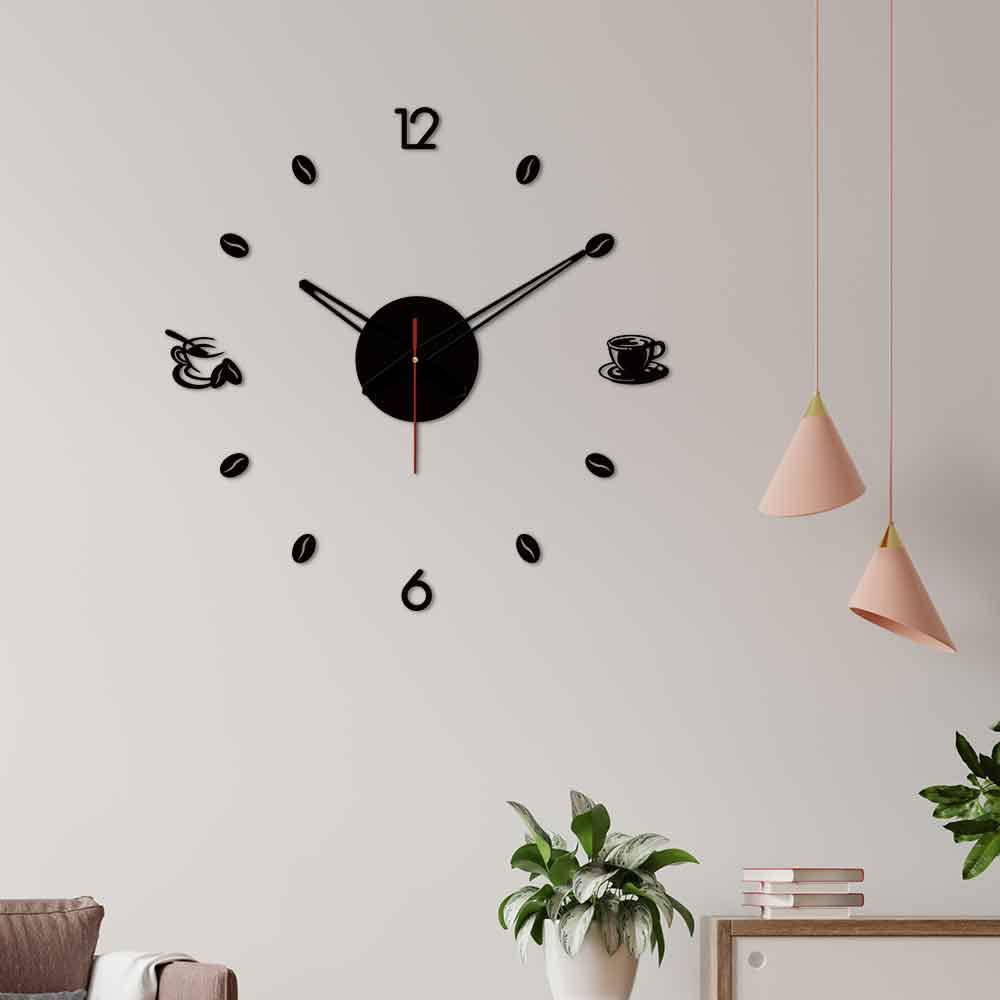 VIBECRAFTS Tea Coffee Designer Big Size 3D Infinity Acrylic Wall Clock for Home Decor, Office, Living Room, Bedroom, Cafe's, Gifts (WWCVC1Pcs_20006)