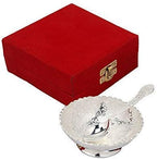 R Ayurveda Copper Metal Floral Dessert Bowl with Spoon Silver Plated in Gift Box for Wedding Home Decor Birthday Housewarming Festival Occassion Bowl Size 3.75 inches Box Size 4.75x4.75x2.25 inches