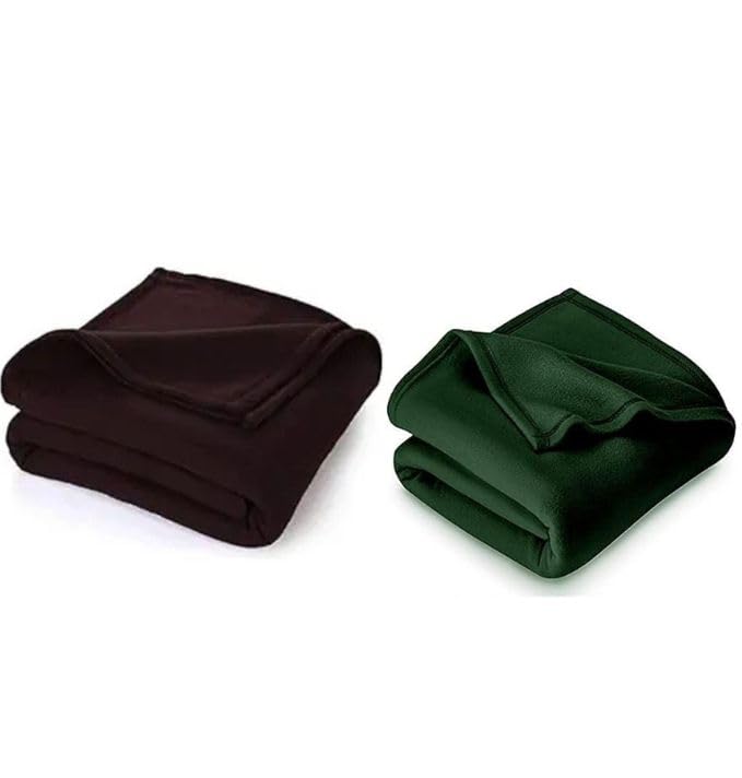 Purav Light 90''x90'' Double Bed Fleece Blanket & Warm Bedsheets-Lightweight All Season use Set of 2 pc-Green+Coffee Kafalo