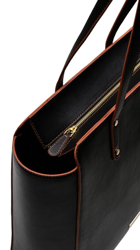 The Gusto Beyond Plus Genuine Vegan Leather Tote Bags for Women|Ladies Stylish Faux Leather Shoulder Hand Bag with Zipper Closure|Office College Travel Casual Use- Black