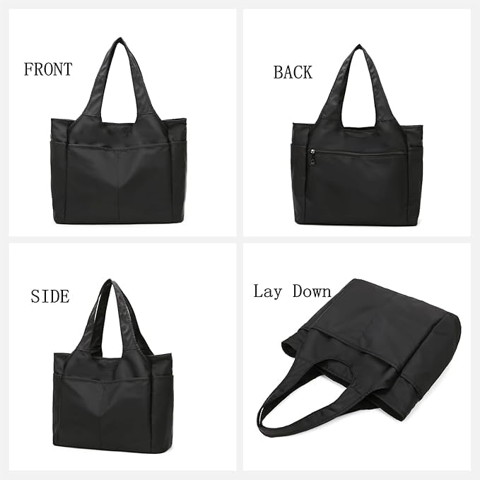 Voroly Tote Bag Women Casual Handbag Shoulder Bag Purses with Zipper and Pockets for Work School Gym Travel Shopping (BLACK)