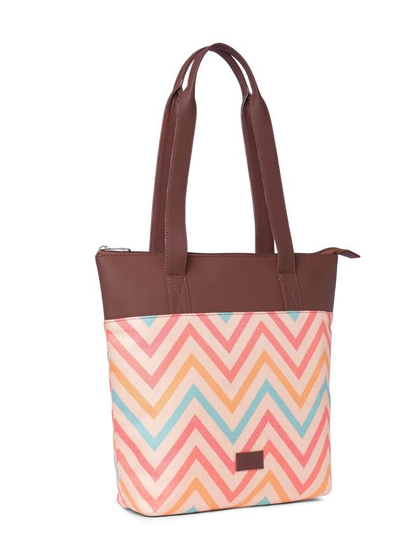ZOUK WavBeach Striped Printed Women's Jute Handcrafted Vegan Leather Pink Everyday Tote