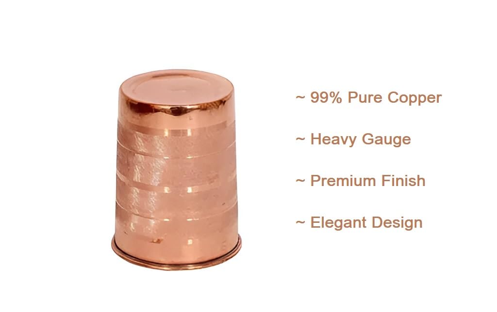 Adoko 100% Pure Copper Tumbler 300ml | Ayurvedic Drinking Glass for Water | Handcrafted Copper Utensil for Daily Use – 4Pcs Set