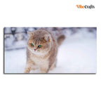 VIBECRAFTS Canvas Paintings for Living Room Drawing Room Cat Walking In Snow Beautiful Wall Painting Fitted With Wooden Frame For Home | Office | Gift |(PTVCH_2307)