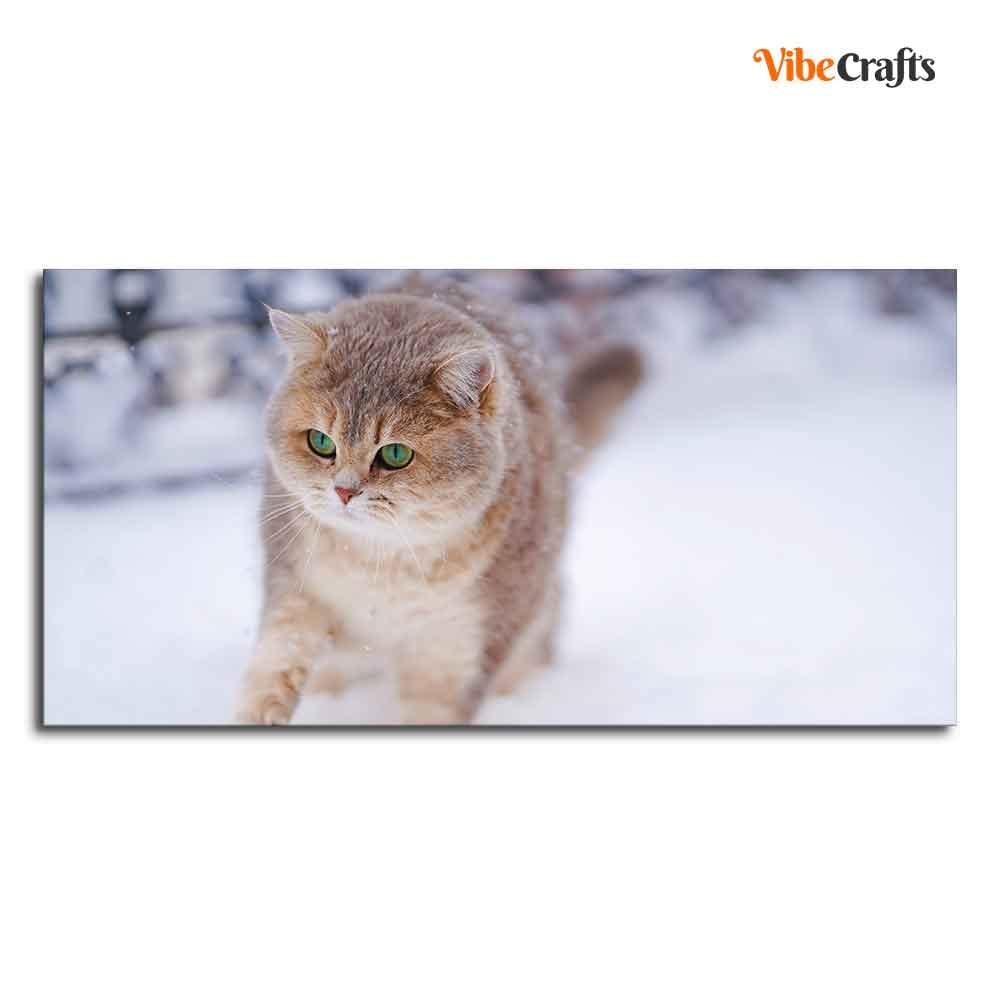 VIBECRAFTS Canvas Paintings for Living Room Drawing Room Cat Walking In Snow Beautiful Wall Painting Fitted With Wooden Frame For Home | Office | Gift |(PTVCH_2307)