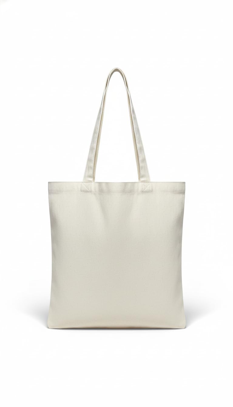 RAVI ARTS Cotton Canvas Tote Bag for Women & Men | 310 GSM Reusable Cloth Shopping Bag with Long Handles | Medium Size 14 x 16 Inch (35.5 x 40.6 cm) | Off-White | Pack of 2