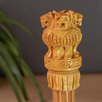 Vasu Creation Ashoka Pillar Wooden Decorative Statue, Hand Carved, 30 cm, Golden Brown (10inch)