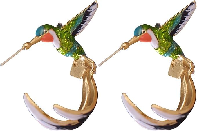 El Regalo Colorful Hummingbird Stud Earrings – Hand-Painted Enamel Bird Hoop Studs for Women & Girls | Elegant Nature-Inspired Fashion Jewelry
