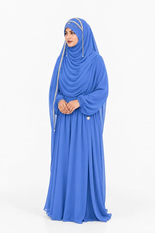 AL NOOR HIJAB Women's Pearl Chain Stone Hijab Scarf WIth Chiffon Dupatta