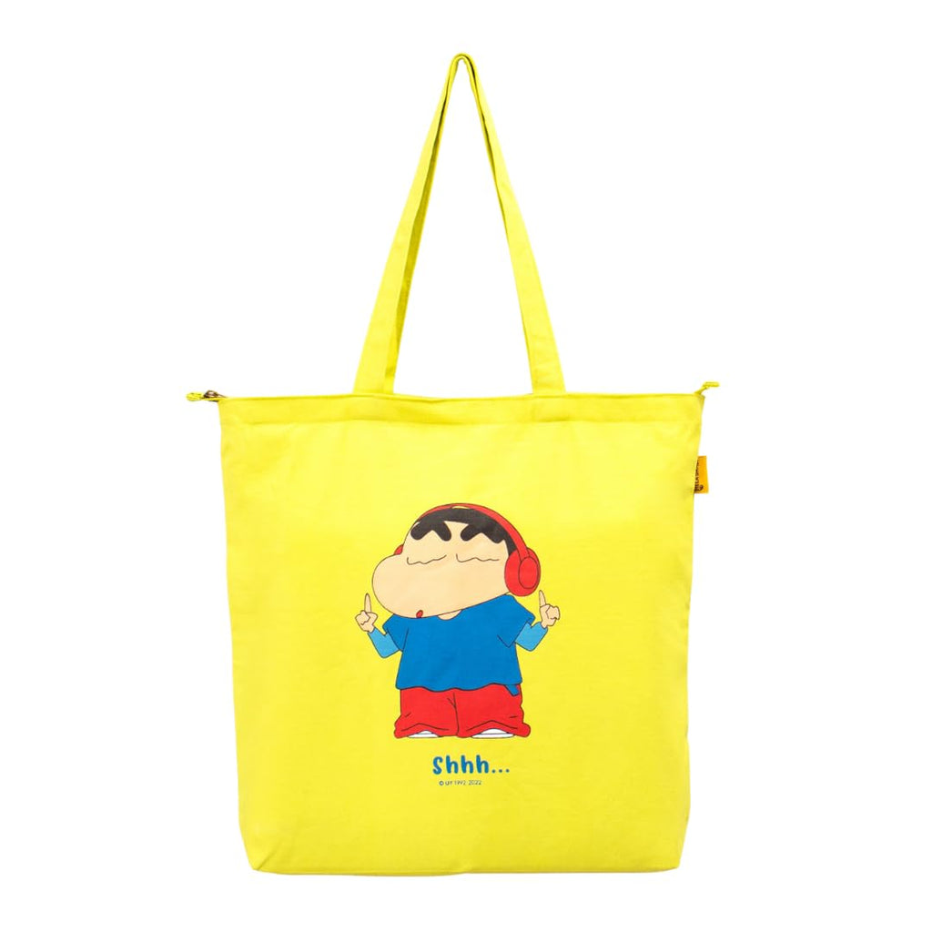 THELA GAADI Pure Cotton Canvas Tote Bag | Reusable Multi-Purpose, Grocery/Shopping Bag, Office Bag For Men & Women | Sturdy & Durable | Shinchan No Noise Print, Yellow